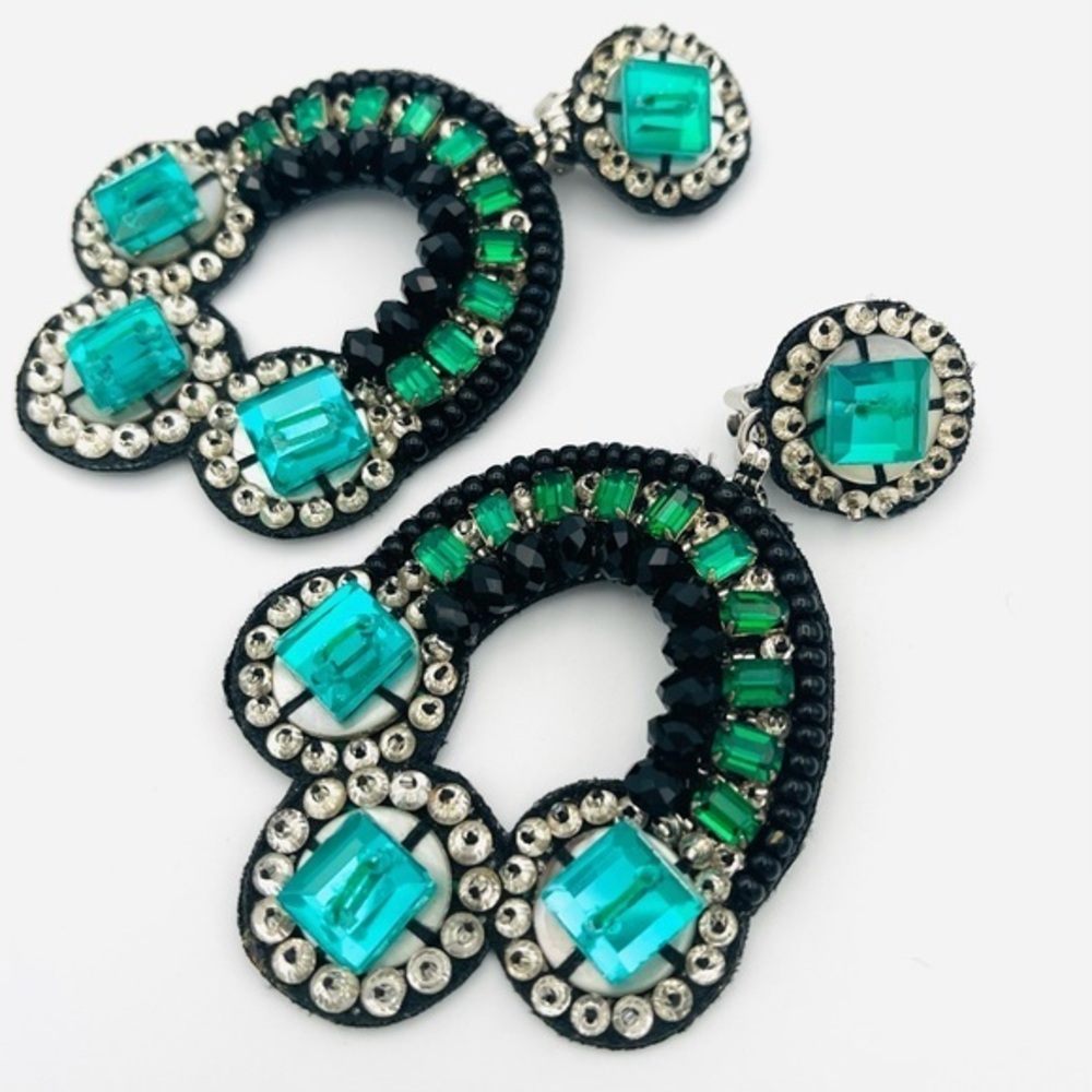 Elegant Black and Green Statement Earrings